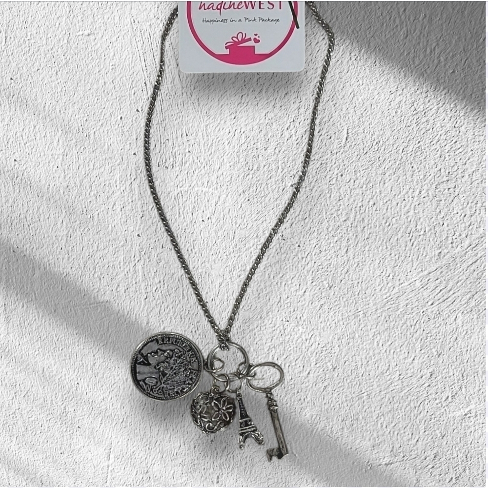 NWT nadine West Antique Silver Travelers Charm Necklace ~30"